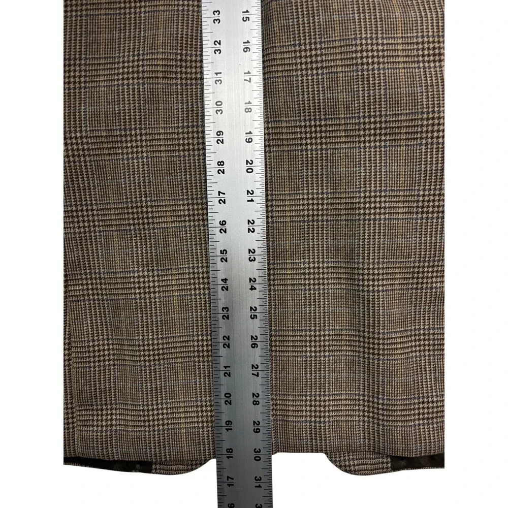 vtg 70s Palm Beach 38R 30x32 Brown Glen Plaid 3pc Tweed Pant Suit Wool USA Retro